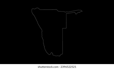 Namibia map vector illustration. Drawing with a white line on a black background.
