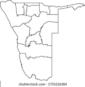 Namibia map in white color and black border on white background. Vector illustration.