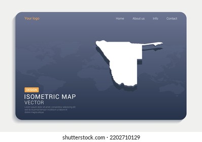 Namibia mapea el blanco sobre el fondo azul con vector isométrico.
