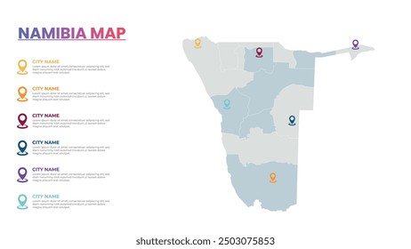 Plantilla de infografía de mapa moderno de Namibia, mapa infográfico detallado de la ciudad Populares de Namibia