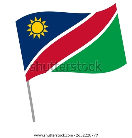 Namibia national flag flutters with flagpole