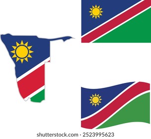 Namibia National Flag Map Design, Illustration Of Namibia Country Flag Inside The Map . Flag of the Namibia Republic overlaid on detailed outline country map isolated on white background