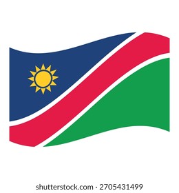 Namibia national waving flag with sun, diagonal stripe, bold color