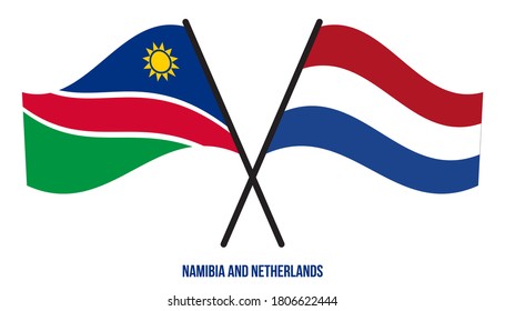 Namibia and Netherlands Flags Crossed And Waving Flat Style. Official Proportion. Correct Colors.