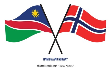 Namibia and Norway Flags Crossed And Waving Flat Style. Official Proportion. Correct Colors.
