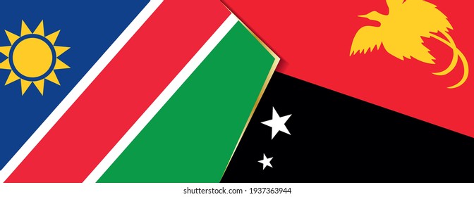 Banderas de Namibia y Papua Nueva Guinea, dos banderas vectoriales símbolo de relación o enfrentamiento.