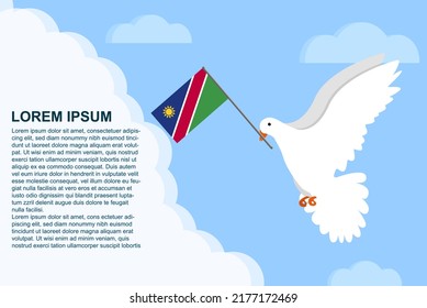 Namibia peace concept with text area, Dove of Peace bird with Namibia flag in its beak, dove flying in the clouds, vector illustration design, Namibia peace day template, freedom idea