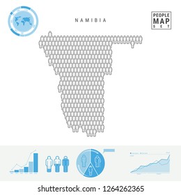 Namibia People Icon Map. People Crowd in the Shape of a Map of Namibia. Stylized Silhouette of Namibia. Population Growth and Aging Infographic Elements. Vector Illustration Isolated on White.
