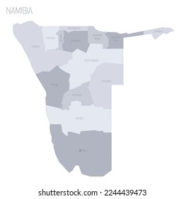 Namibia political map of administrative divisions - regions. Grey vector map with labels.