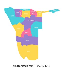 Namibia political map of administrative divisions - regions. Colorful vector map with labels.