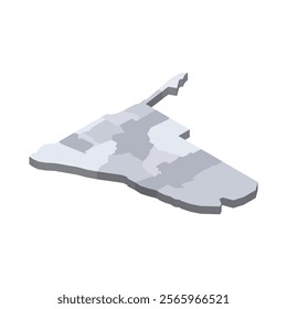 Namibia political map of administrative divisions - regions. 3D isometric blank vector map in shades of grey.