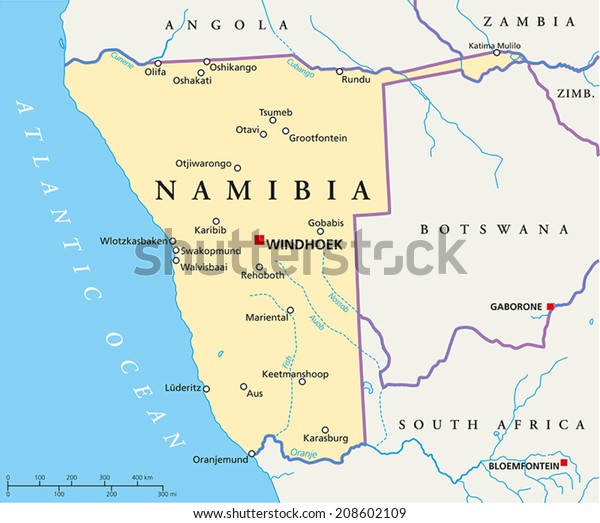 Namibia Political Map Political Map Namibia Stock Vector Royalty Free 208602109