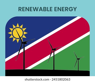 Namibia renewable energy, environmental and ecological energy idea, wind turbine with Namibia flag, electrical industry, alternative solar power