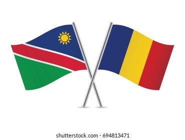 Namibia and Romania flags.Vector illustration.