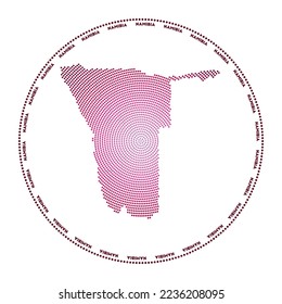 Namibia round logo. Digital style shape of Namibia in dotted circle with country name. Tech icon of the country with gradiented dots. Attractive vector illustration.