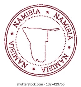 Namibia rundes Gummisiegel mit Landkarte. Vintage rote Passmarke mit kreisförmigem Text und Sternen, Vektorgrafik.