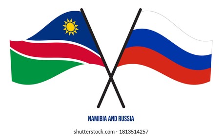 Namibia and Russia Flags Crossed And Waving Flat Style. Official Proportion. Correct Colors.