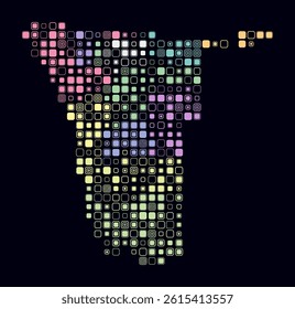 Namibia, shape of the country build of colored cells. Digital style map of the Namibia on dark background. Large size rounded square blocks. Artistic vector illustration.