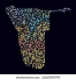 Namibia, shape of the country built of colored cells. Digital style map of Namibia on a dark background. Small size square blocks. Amazing vector illustration.