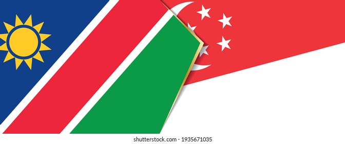 Namibia and Singapore flags, two vector flags symbol of relationship or confrontation.