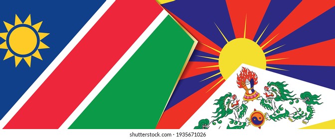 Namibia and Tibet flags, two vector flags symbol of relationship or confrontation.