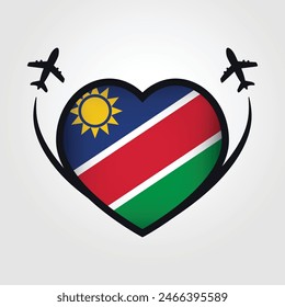 Namibia Travel Heart Flag With Airplane Icons