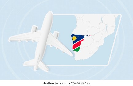 Namibia Travel Illustration with Plane and National Flag. Ideal for travel agencies, promotional materials, or geographic content related to Namibia.