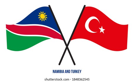 Namibia and Turkey Flags Crossed And Waving Flat Style. Official Proportion. Correct Colors.