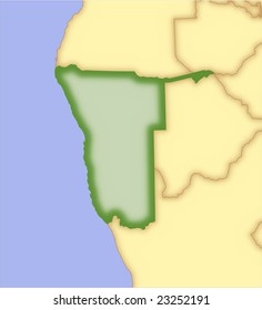 Namibia, vector map, with borders of surrounding countries. 5 named layers, fully editable.