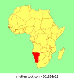 Namibia vector map isolated on Africa map. Editable vector map of Africa.