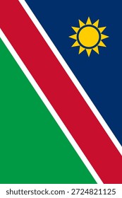 Bandeira vertical da Namíbia em cores oficiais, dimensões e proporção. Bandeira vetorial simbolizando orgulho nacional, identidade, patrimônio, patriotismo e autoridade
