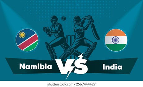 Namibia Vs India , India VS Namibia cricket match , Cricket match concept with creative illustration.eps