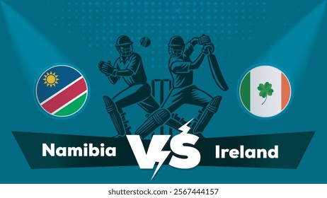 Namibia VS Ireland Match , Ireland Vs Namibia cricket match , Cricket match concept with creative illustration.eps