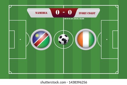 Namibia vs Ivory Coast scoreboard broadcast template for sport soccer africa tournament 2019 Group D and football championship in egypt vector illustration