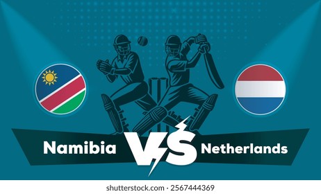 Namibia VS Netherlands , Netherlands Vs Namibia cricket match , Cricket match concept with creative illustration.eps