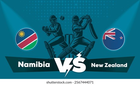 Namibia VS New Zealand Match , New Zealand Vs Namibia cricket match , Cricket match concept with creative illustration.eps