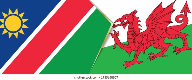 Namibia and Wales flags, two vector flags symbol of relationship or confrontation.