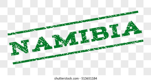 Namibia watermark stamp. Text caption between parallel lines with grunge design style. Rubber seal stamp with dust texture. Vector green color ink imprint on a chess transparent background.