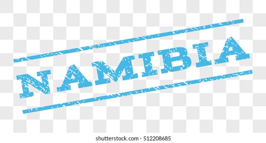 Namibia watermark stamp. Text tag between parallel lines with grunge design style. Rubber seal stamp with unclean texture. Vector light blue color ink imprint on a chess transparent background.