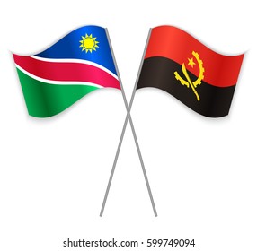 Namibian and Angolan crossed flags. Namibia combined with Angola isolated on white. Language learning, international business or travel concept.