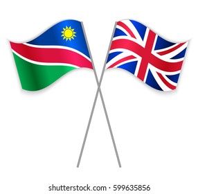 Namibian and British crossed flags. Namibia combined with United Kingdom isolated on white. Language learning, international business or travel concept.