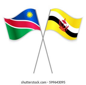 Namibian and Bruneian crossed flags. Namibia combined with Brunei isolated on white. Language learning, international business or travel concept.