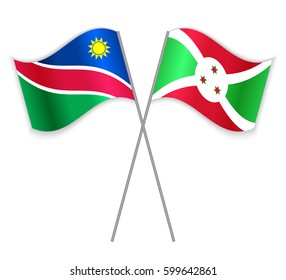 Namibian and Burundian crossed flags. Namibia combined with Burundi isolated on white. Language learning, international business or travel concept.