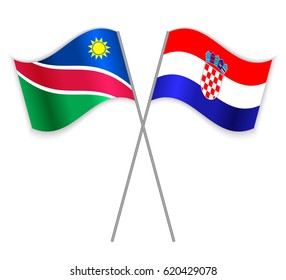 Namibian and Croatian crossed flags. Namibia combined with Croatia isolated on white. Language learning, international business or travel concept.