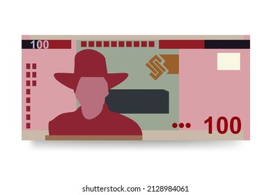 Namibian Dollar Vector Illustration. Namibia money set bundle banknotes. Paper money 100 NAD. Flat style. Isolated on white background. Simple minimal design.