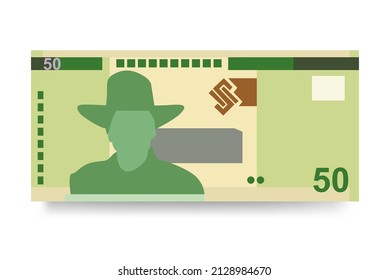 Ilustración de vectores de dólares namibianos. Dinero de Namibia pone billetes en racimo. Dinero en papel 50 NAD. Estilo plano. Aislado sobre fondo blanco. Diseño sencillo y mínimo.