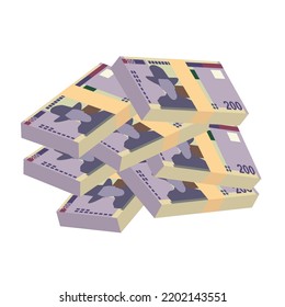 Ilustración de vectores de dólares namibianos. Dinero de Namibia pone billetes en racimo. Dinero en papel 200 NAD. Estilo plano. Aislado sobre fondo blanco. Diseño sencillo y mínimo.