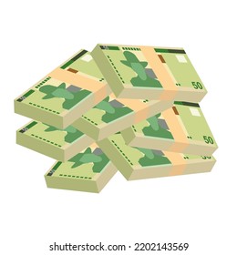 Ilustración de vectores de dólares namibianos. Dinero de Namibia pone billetes en racimo. Dinero en papel 50 NAD. Estilo plano. Aislado sobre fondo blanco. Diseño sencillo y mínimo.