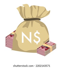 Namibia-Dollar-Vektorgrafik. Namibia-Geld-Paket-Banknoten. Geldbeutel 100 NAD. Flacher Stil. Einzeln auf weißem Hintergrund. Einfaches minimales Design.