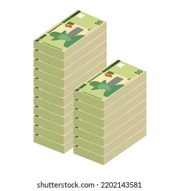 Ilustración de vectores de dólares namibianos. Dinero de Namibia pone billetes en racimo. Dinero en papel 50 NAD. Estilo plano. Aislado sobre fondo blanco. Diseño sencillo y mínimo.
